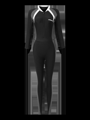 Γυναικείο ολόσωμο μαγιό με μακριά μανίκια, μονόχρωνο νάιλον ύφασμα, επένδυση πολυεστέρα, με επένδυση στήθους