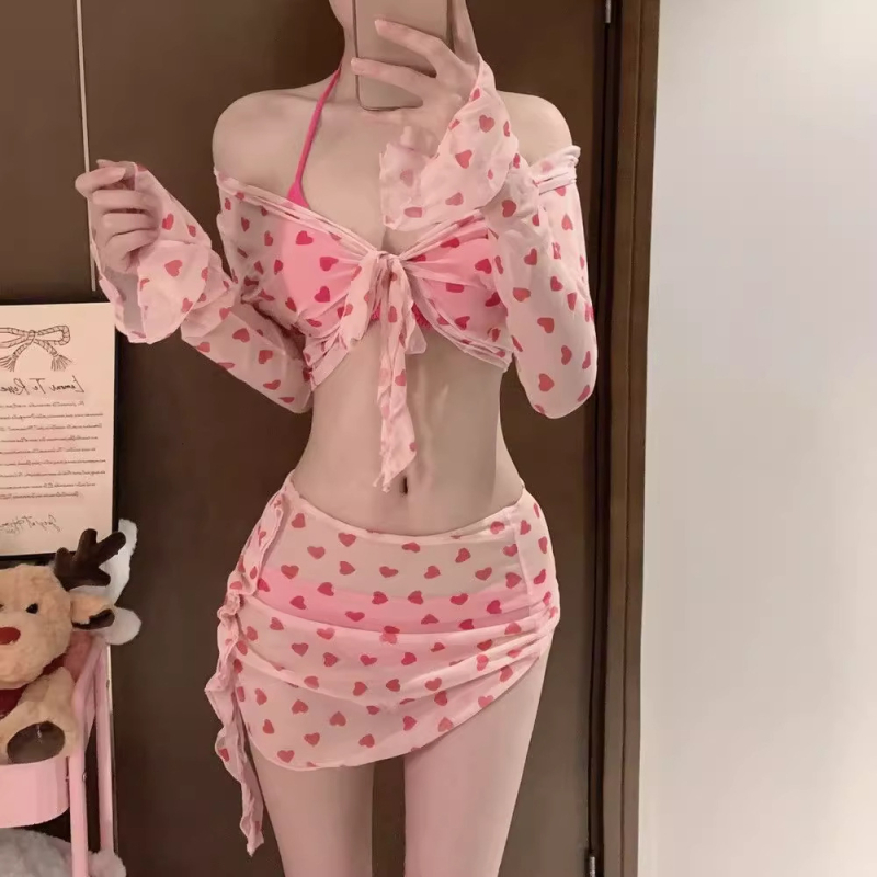 Set de baie pentru femei, patru piese, cu model floral, spate decupat, cupă căptușită, croială strânsă; material milk silk cu căptușeală poliester