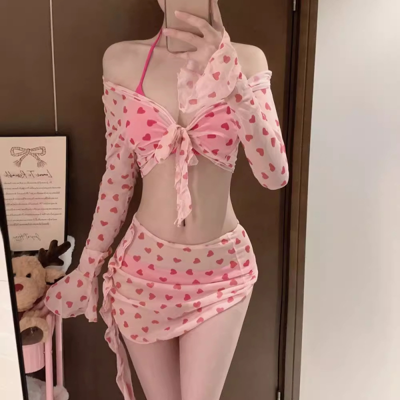 Set de baie pentru femei, patru piese, cu model floral, spate decupat, cupă căptușită, croială strânsă; material milk silk cu căptușeală poliester