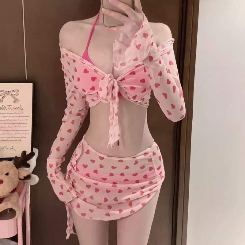 Set de baie pentru femei, patru piese, cu model floral, spate decupat, cupă căptușită, croială strânsă; material milk silk cu căptușeală poliester