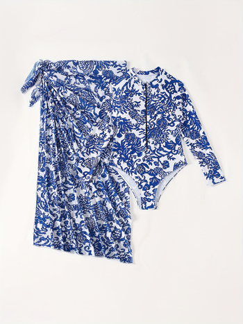 Γυναικείο σετ με μακρύς μανίκια για παραλία, εκτυπωμένο, γρήγορο στέγνωμα και διαπνοή, πολυεστέρας 82% / σπάντεξ 18%