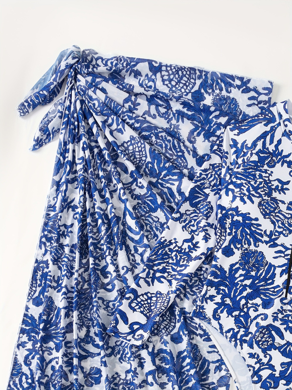 Set de plajă imprimat pentru femei, cu mâneci lungi, uscare rapidă și respirabil, poliester 82% / spandex 18%