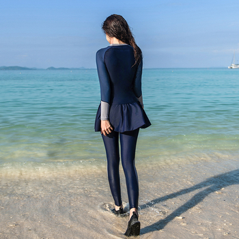 Γυναικείο ολόσωμο μαγιό με φούστα-στυλ δύο τμημάτων, μακριά μανίκια και μακριά παντελόνια, επένδυση για το στήθος, νάιλον-μίγμα