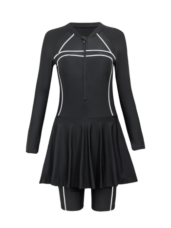 Ολόσωμο μαγιό με μεγάλο μέγεθος, μακριά μανίκια, επένδυση για το στήθος, μοτίβο color-block