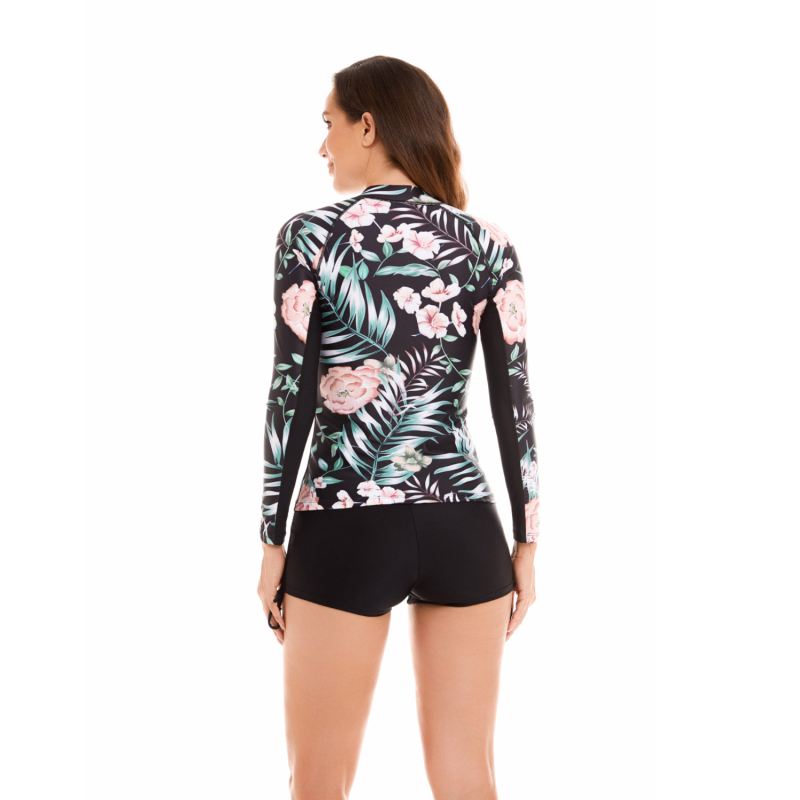 Costum de surf pentru femei, două piese, mâneci lungi, protecție UV, material cu uscare rapidă, căptușeală la piept