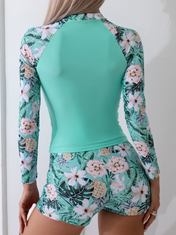 Costum de baie pentru femei cu mâneci lungi, două părți din nylon, cu căptușeală poliester, cu perne la sân, model solid