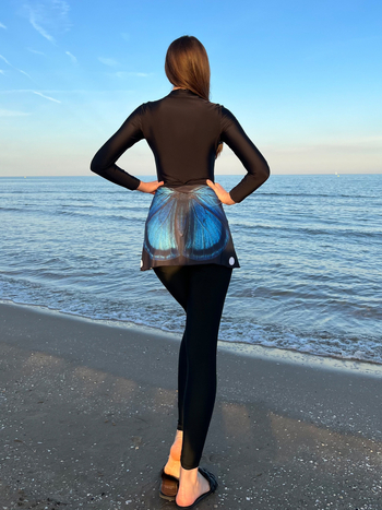 Συντηρητικό γυναικείο μαγιό με μακριά μανίκια και παντελόνια, σετ τριών τεμαχίων με επένδυση στήθους, ύφασμα πολυεστέρα 84/16, κατάλληλο για κολύμβηση και βάδισμα σε ρηχά.