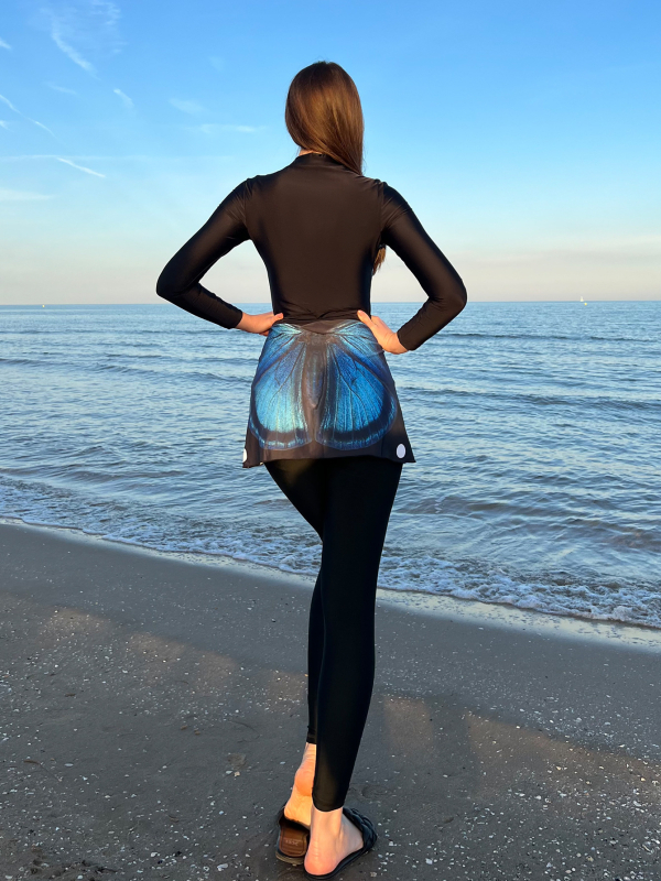 Συντηρητικό γυναικείο μαγιό με μακριά μανίκια και παντελόνια, σετ τριών τεμαχίων με επένδυση στήθους, ύφασμα πολυεστέρα 84/16, κατάλληλο για κολύμβηση και βάδισμα σε ρηχά.