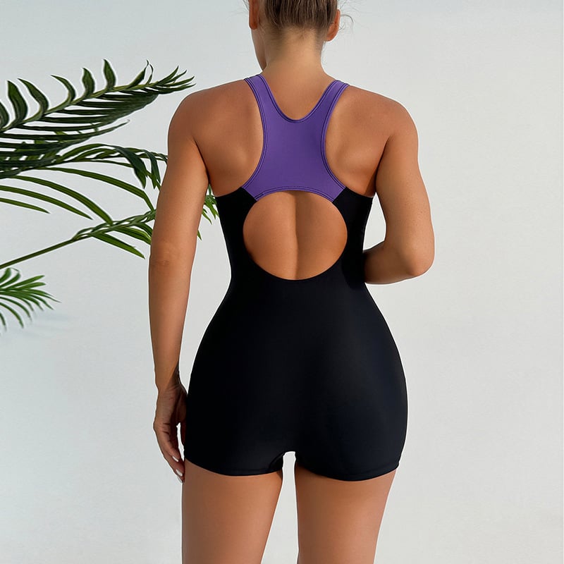 Costum de baie întreg pentru femei, imprimeu floral, spate decupat, cupe căptușite, poliester