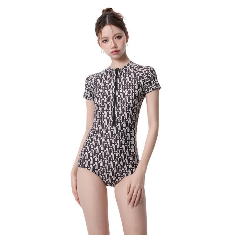 Costum de baie întreg pentru femei - imprimeu cu talie înaltă, burete pentru bust, material poliester