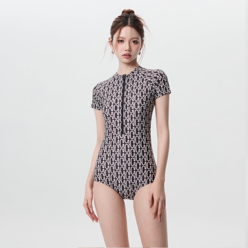 Costum de baie întreg pentru femei - imprimeu cu talie înaltă, burete pentru bust, material poliester