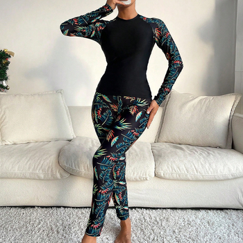 Γυναικείο ολόσωμο μαγιό με μακριά μανίκια, συντηρητικό στυλ, πολυεστερικό ύφασμα, επένδυση στήθους, χωρίς μεταλλική υποστήριξη