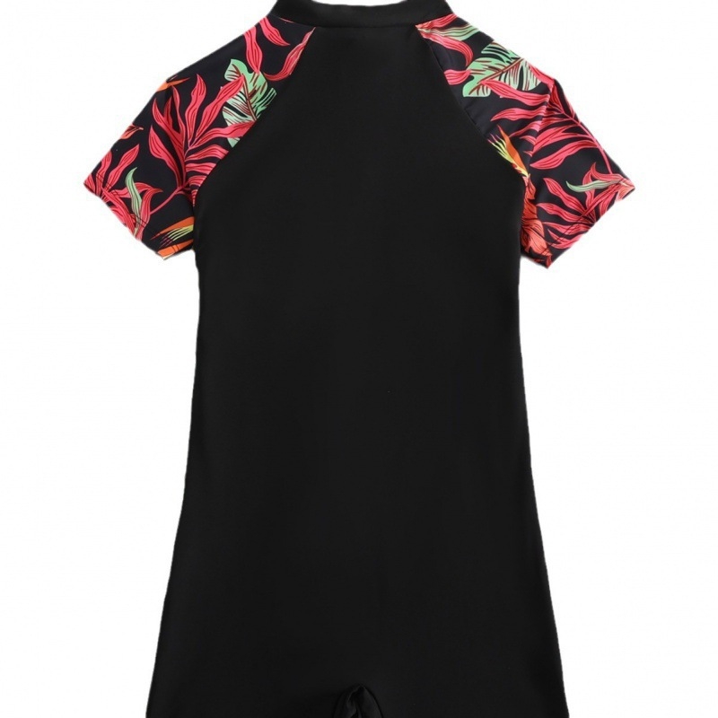 Costum de baie pentru femei, unic piesă, cu fermoar, partea inferioară în stil boxer, model uni, poliester cu căptușeală 18% spandex