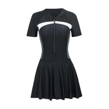 Γυναικείος ολόσωμος μαγιό με φούστα, συντηρητική προστασία από τον ήλιο, γρήγορο στέγνωμα, με επένδυση στήθους; ύφασμα νάιλον με 82% ελαστάν και επένδυση 18% νάιλον