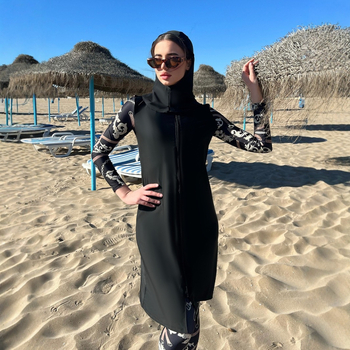 Σετ παραλίας γυναικών με προστασία από τον ήλιο, τριών τεμαχίων, μακρυμάνικος τοπ και φούστα midi, πολυεστέρας, εκτύπωση