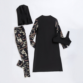 Σετ παραλίας γυναικών με προστασία από τον ήλιο, τριών τεμαχίων, μακρυμάνικος τοπ και φούστα midi, πολυεστέρας, εκτύπωση