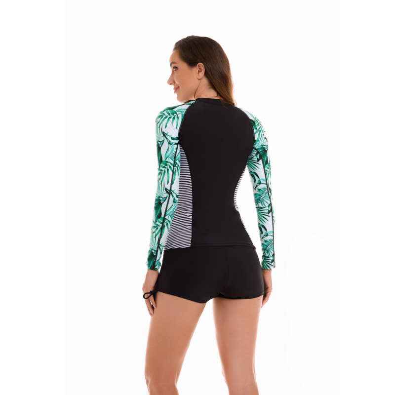 Costum de baie pentru femei cu mâneci lungi pentru surfing și înot, cu burete la bust, țesătură poliesterică cu uscare rapidă, elasticitate înaltă, croială strâmtă