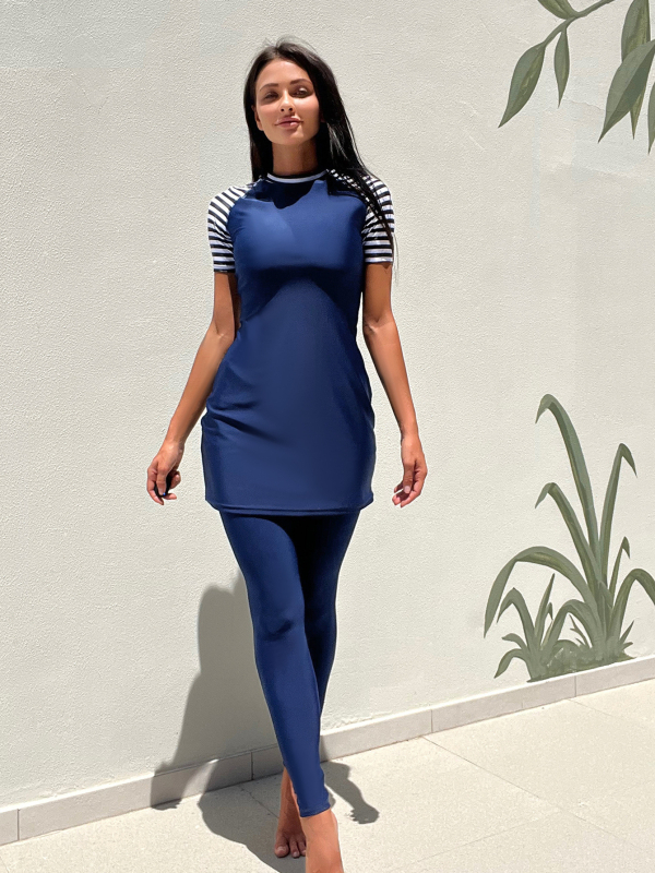 Costum de baie modest cu mâneci lungi și pantaloni, cu pernă pentru bust, țesătură din poliester cu căptușeală de nylon, set din trei piese