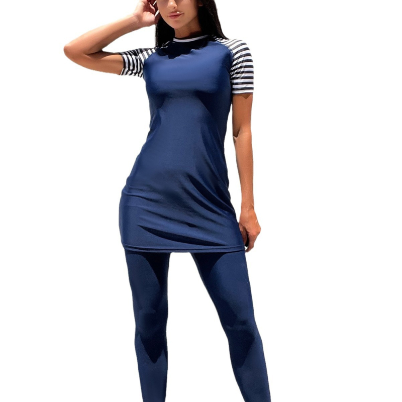Costum de baie modest cu mâneci lungi și pantaloni, cu pernă pentru bust, țesătură din poliester cu căptușeală de nylon, set din trei piese