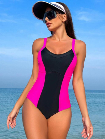 Γυναικείο ολόσωμο μαγιό χωρίς τιράντες και χωρίς πλάτη, σε χρωματικό μπλοκ, σεξουαλικός στενής εφαρμογής, νάιλον 82% με επένδυση πολυεστέρα-σπαντέξ 82%.
