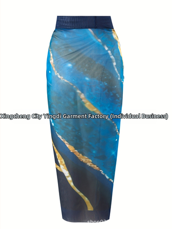 Ολόσωμο μαγιό με βαθύ V, 3D μοτίβο και φούστα διχτυωτή για ενήλικες γυναίκες· πολυεστέρας, επένδυση στήθους, χωρίς μεταλλική υποστήριξη, χωρίς μανίκια