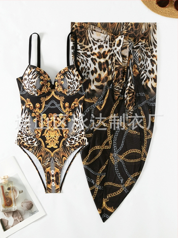 Σετ μπικίνι με φούστα, διασταυρούμενες ιμάντες και μεταλλική στήριξη για το στήθος, ρετρό εκτύπωση, πολυεστέρας, υψηλή ελαστικότητα