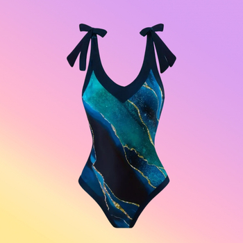 Γυναικείο ολόσωμο μαγιό με gradient print, ψηλή μέση, γρήγορο στέγνωμα πολυεστέρα, χωρίς πλάτη, χωρίς τιράντες, με επένδυση για το στήθος