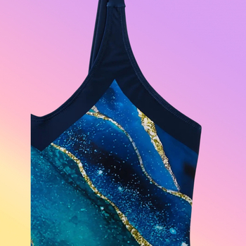 Γυναικείο ολόσωμο μαγιό με gradient print, ψηλή μέση, γρήγορο στέγνωμα πολυεστέρα, χωρίς πλάτη, χωρίς τιράντες, με επένδυση για το στήθος