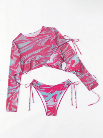 Τριών τεμαχίων σετ μπικίνι για ενήλικες γυναίκες, αισθησιακό σχέδιο με μικρά λουλούδια, με επενδύσεις στο μπούστο, πολυεστερικό ύφασμα 200 g/m²