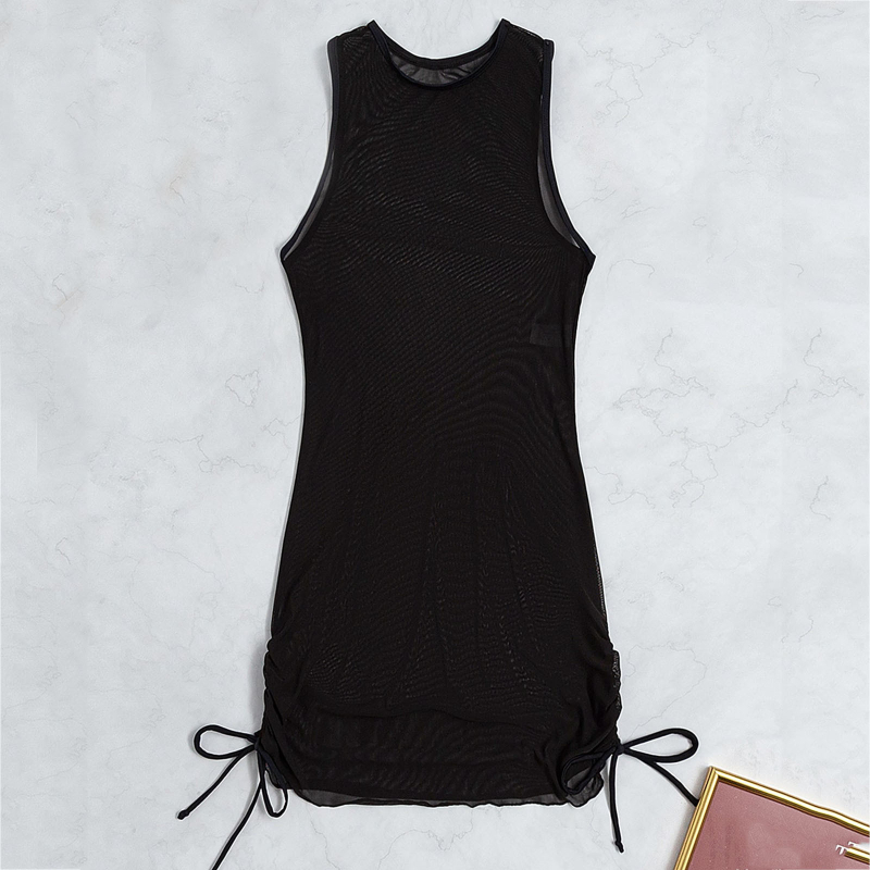 Moteriškas skaidrus tinklinis pliažo komplektas su palaidine, šortais ir wrap – poliesterio audinys, pagrindinė sudėtinių dalių 30–50% poliesterio, vasara 2022