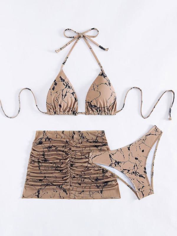 Set de costum de baie din trei piese, imprimat, pentru femei adulte, cu bureți pentru bust, poliester