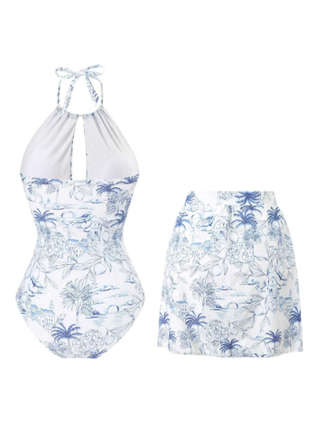 Δύο-τμήμα μπικίνι για γυναίκες, ethnic στυλ, με επενδεδυμένο στήθος, χωρίς μπανέλες, sexy ανοιχτό πλάτης, πολυεστέρας με επένδυση από σπαντέξ