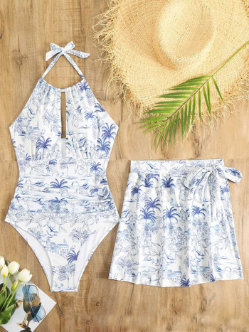 Δύο-τμήμα μπικίνι για γυναίκες, ethnic στυλ, με επενδεδυμένο στήθος, χωρίς μπανέλες, sexy ανοιχτό πλάτης, πολυεστέρας με επένδυση από σπαντέξ