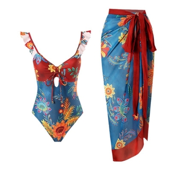 Δύο τεμάχια μαγιό με φούστα chiffon για γυναίκες – Νάιλον 80%, βάρος 340 g, επένδυση πολυεστέρα 95%, μαξιλαράκι στήθους, ανοιχτή πλάτη, σέξι σχεδίαση