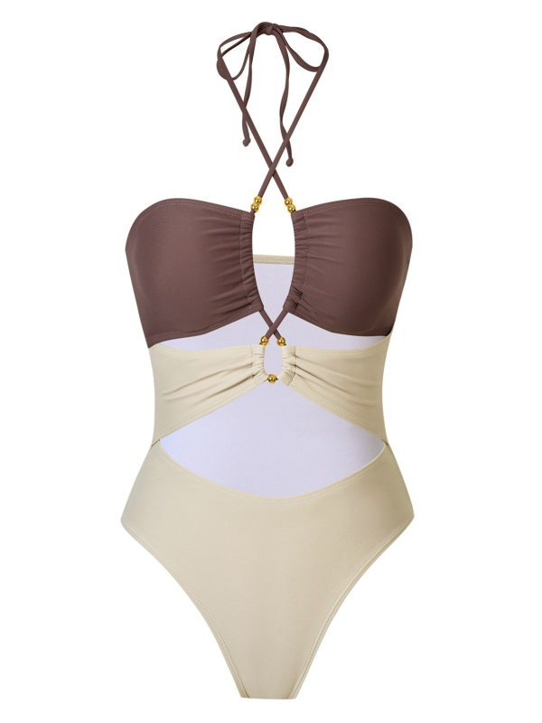 Costum de baie întreg Halter pentru femei, cu burete pentru bust, fără suport metalic, material nylon 80/20, căptușeală din spandex 90%, fără mâneci, culoare uni