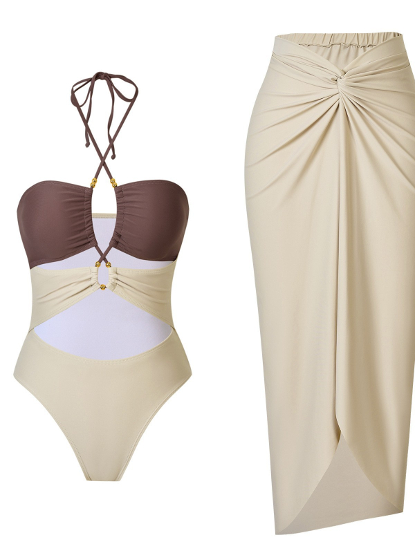 Costum de baie întreg Halter pentru femei, cu burete pentru bust, fără suport metalic, material nylon 80/20, căptușeală din spandex 90%, fără mâneci, culoare uni