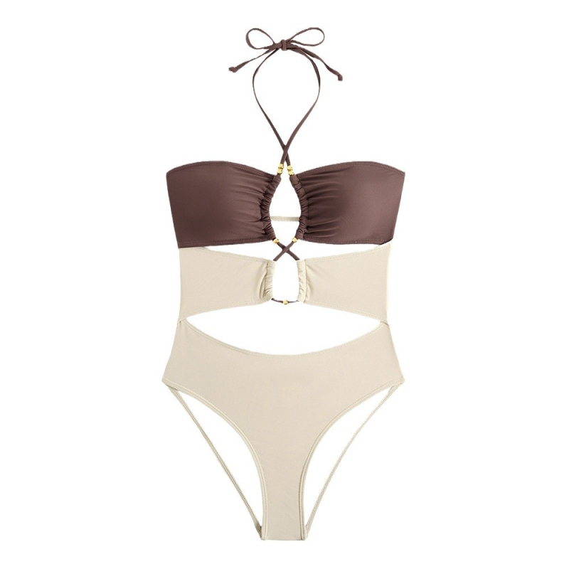 Costum de baie întreg Halter pentru femei, cu burete pentru bust, fără suport metalic, material nylon 80/20, căptușeală din spandex 90%, fără mâneci, culoare uni