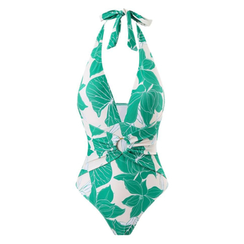 Μονόσωμος μαγιό με φλοραλ εκτύπωση, βαθύ V ντεκολτέ και ανοιχτή πλάτη, halter λαιμό, επένδυση πολυεστέρα