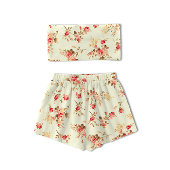 Σετ δύο τεμαχίων με τοπ χωρίς τιράντες και ζωικό μοτίβο, χωρίς μανίκια, ύφασμα πολυεστέρα-ελαστάνη, καλοκαίρι 2024