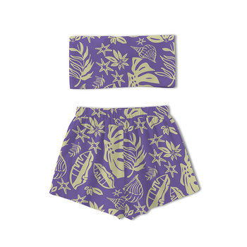 Γυναικείο δίδυμο σετ με strapless τοπ, εκτύπωση ζωικού μοτίβου, πολυεστέρα-ελαστάν μίγμα, καλοκαίρι 2024