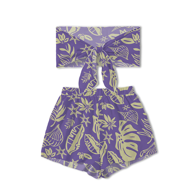 Set de femei cu două piese: top bustier fără bretele, imprimeu animal, poliester-elastan, vară 2024