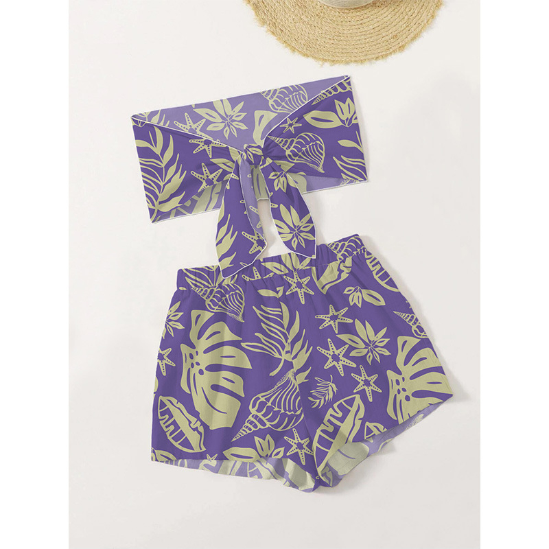 Set de femei cu două piese: top bustier fără bretele, imprimeu animal, poliester-elastan, vară 2024