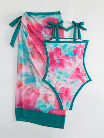 Γυναικείο ολόσωμο μαγιό με εκτύπωση, πολυεστέρας με επένδυση σπάντεξ, χωρίς μανίκια, με επένδυση στήθους