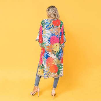 Γυναικείο παραλιακό κιμονό-καρνταγάν με εκτύπωση, πολυεστέρας, επένδυση 100% πολυεστέρας, βάρος 160 g/m², κατάλληλο για κολύμβηση