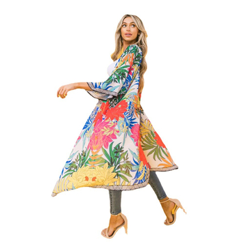 Γυναικείο παραλιακό κιμονό-καρνταγάν με εκτύπωση, πολυεστέρας, επένδυση 100% πολυεστέρας, βάρος 160 g/m², κατάλληλο για κολύμβηση