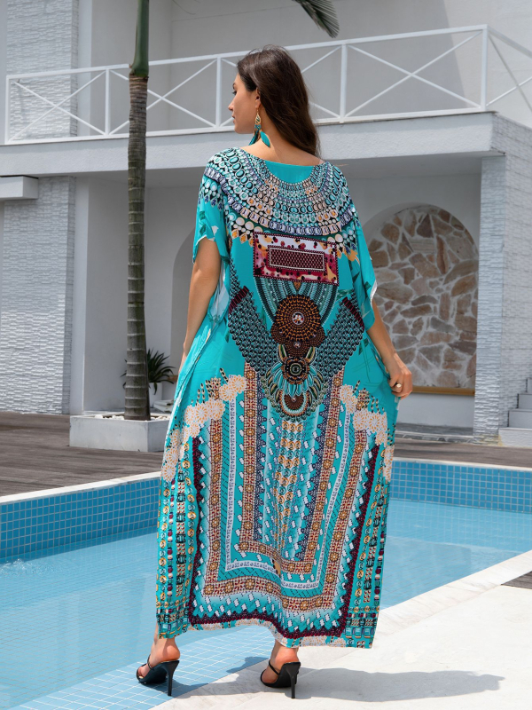 Bluza de plajă cover-up, stil robie din Orientul Mijlociu, croială lejeră, material viscoză-bumbac, potrivită pentru înot