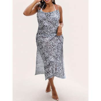 Комплект за жени: пола с презрамки в принт зебра и блуза без ръкави на райета — средна дължина, Milk Silk материя, полиестер и спандекс