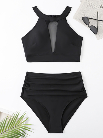 Costum de baie două piese, triunghiular, gât halter, bureți pentru bust, poliester țesătură, căptușeală poliester, pentru înot