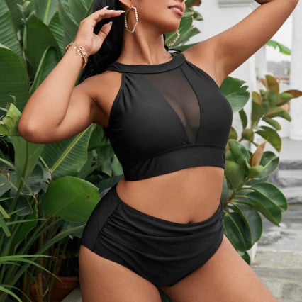 Costum de baie două piese, triunghiular, gât halter, bureți pentru bust, poliester țesătură, căptușeală poliester, pentru înot