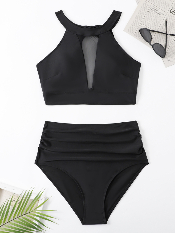 Costum de baie două piese, triunghiular, gât halter, bureți pentru bust, poliester țesătură, căptușeală poliester, pentru înot